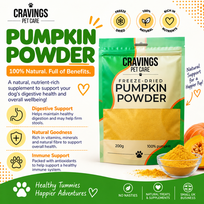 Cravings Pet Care Pumpkin Powder | Freeze-Dried Food Topper Powder for Cats & Dogs | 100% Pumpkin | 200g Pawtastic Munchies