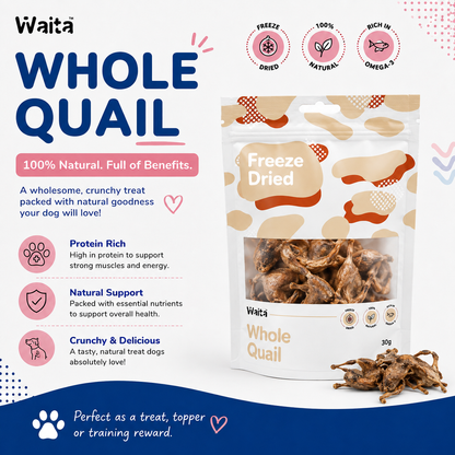 Waita Freeze Dried Quail 30g For Dogs and Cats Pawtastic Munchies
