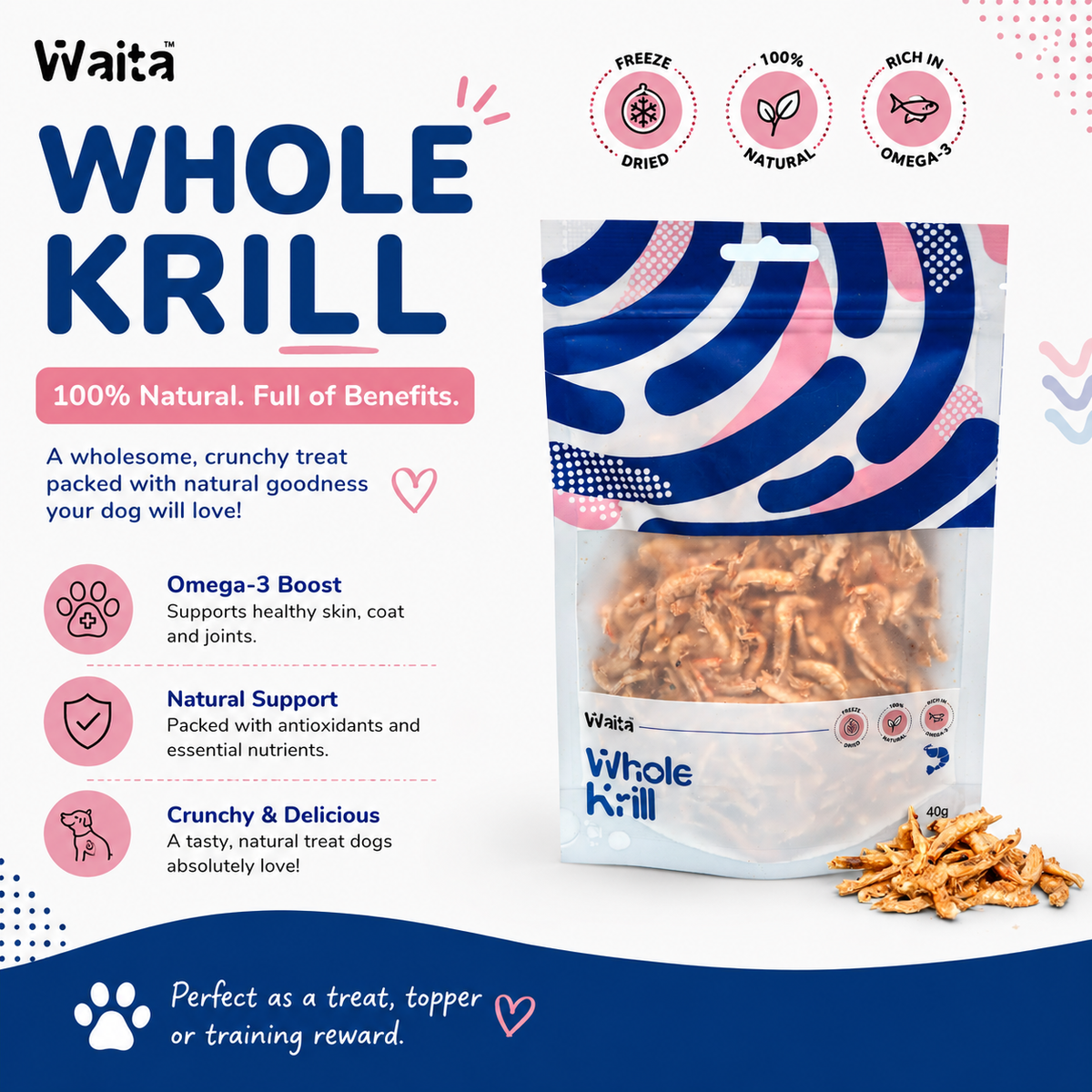 Freeze-Dried Whole Krill 40g Pawtastic Munchies