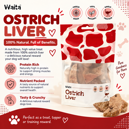 Waita Freeze Dried Ostrich Liver 50g suitable for dogs and cats Waita Pets