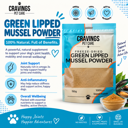 Cravings Pet Care Green Lipped Mussel Powder | Freeze-Dried Food Topper Powder for Cats & Dogs | 100% Green Lipped Mussel | 150g Pawtastic Munchies