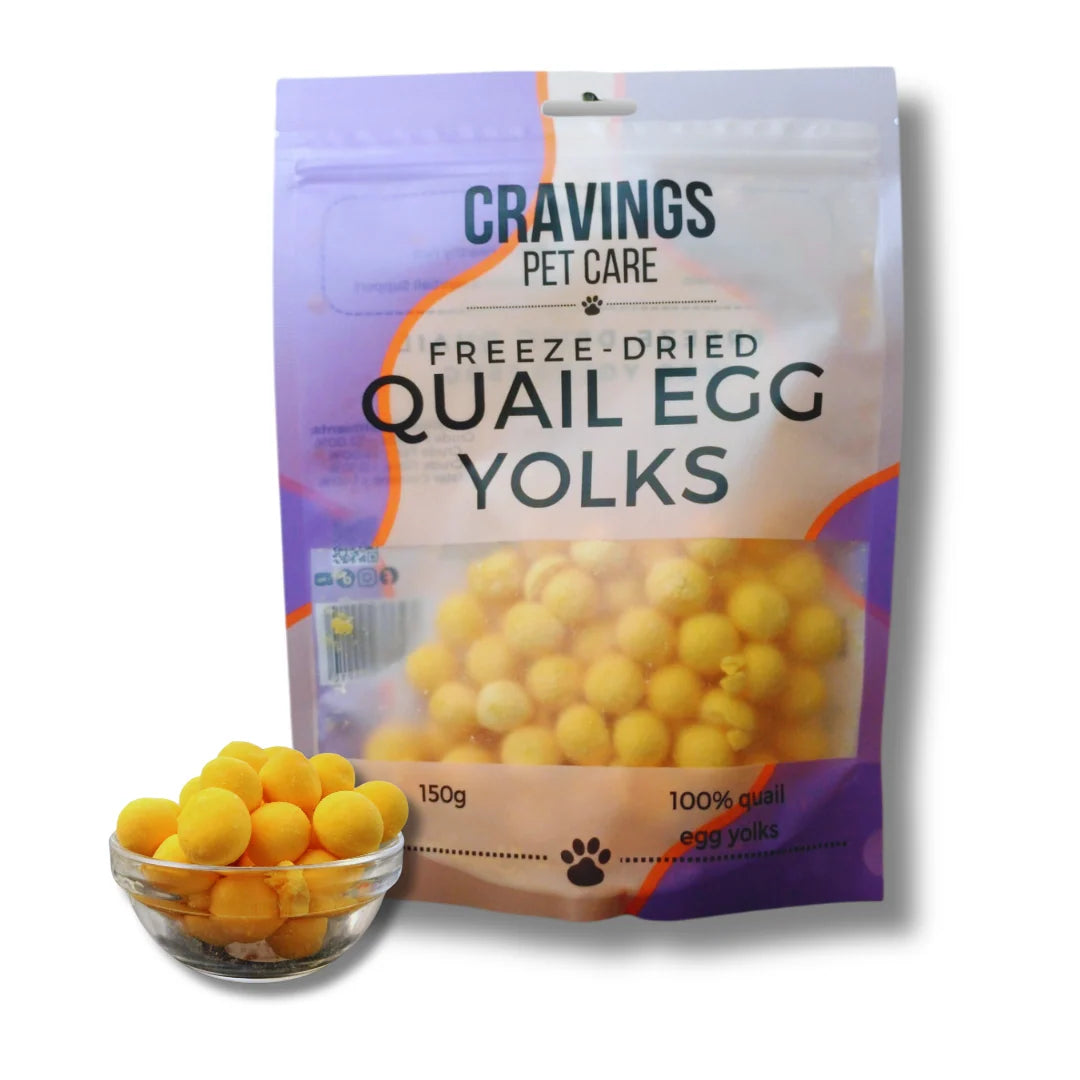 Cravings Pet Care Quail Egg Yolks Treat | Freeze-Dried Food Topper Treat for Cats & Dogs | 100% Quail Egg Yolks | 150g Pawtastic Munchies