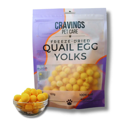 Cravings Pet Care Quail Egg Yolks Treat | Freeze-Dried Food Topper Treat for Cats & Dogs | 100% Quail Egg Yolks | 150g Pawtastic Munchies