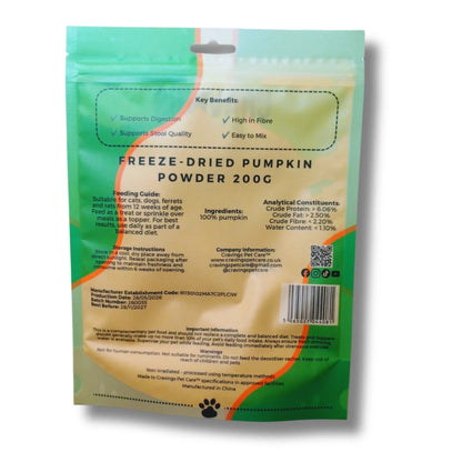Cravings Pet Care Pumpkin Powder | Freeze-Dried Food Topper Powder for Cats & Dogs | 100% Pumpkin | 200g Pawtastic Munchies
