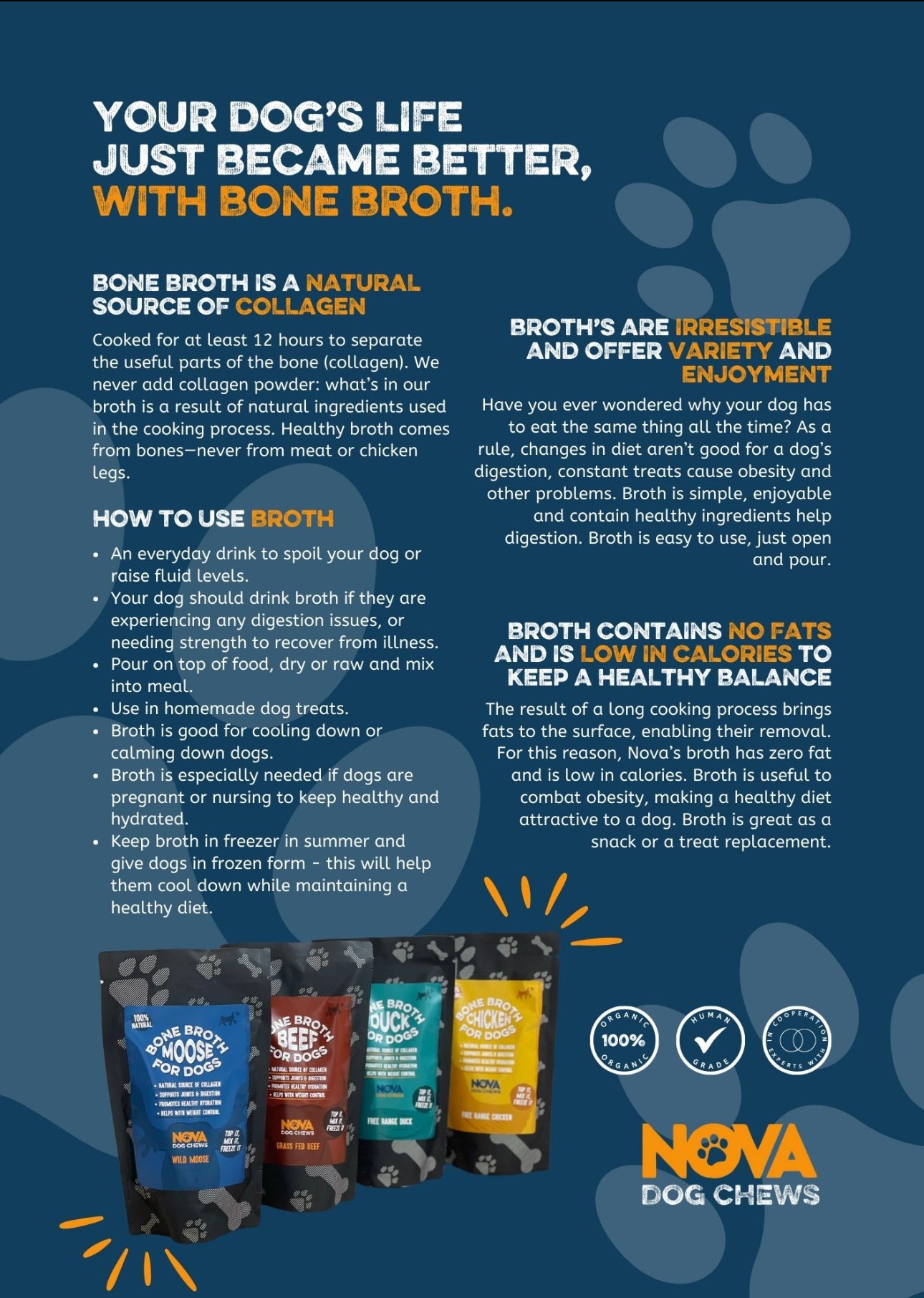 Nova Bone Broth For Dogs - Natural, Organic - Rich in Collagen, Glucosamine and Chondroitin
- 230ml dog supplements pet