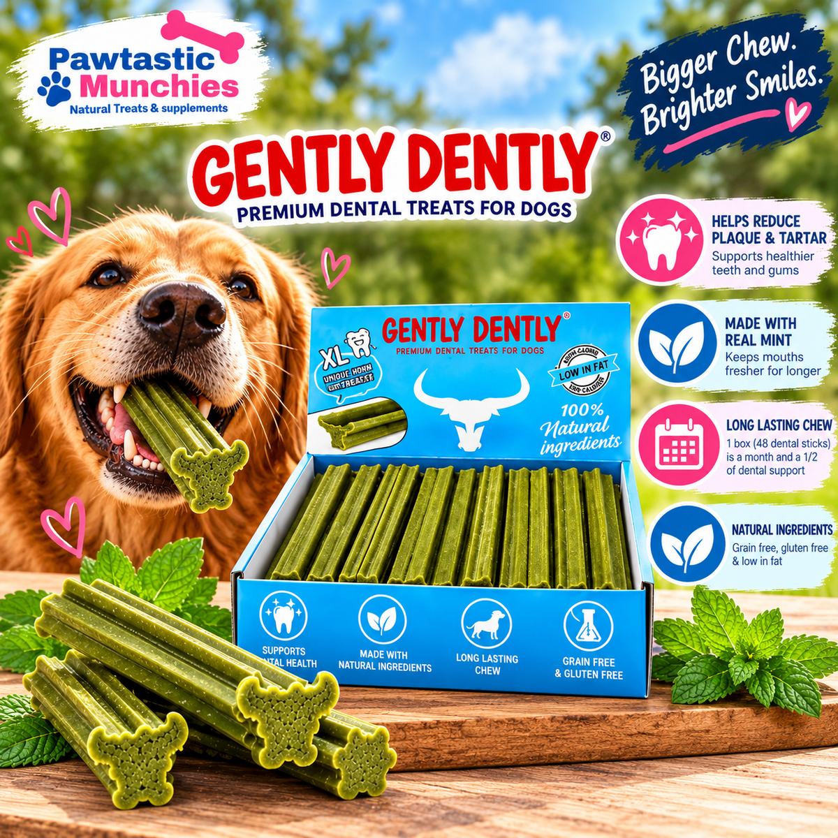 Gently Dently Large Natural Dental Sticks for Dogs Pawtastic Munchies