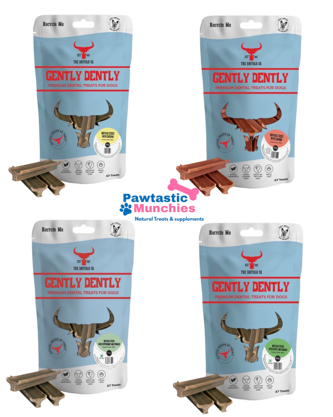 Gently Dently - Various Flavours - 7 Dental Sticks per Bag Natural Dog Treats