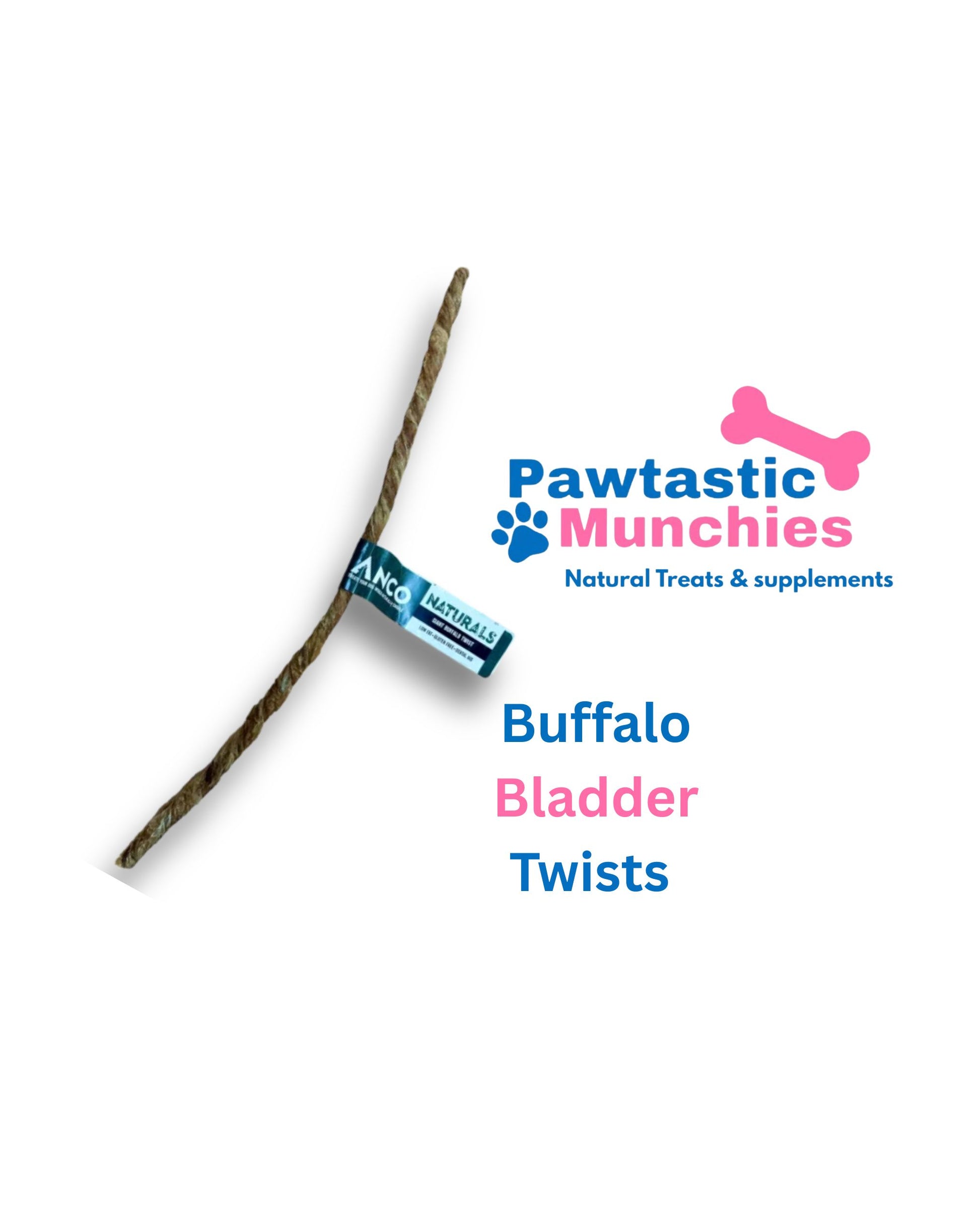 Anco Naturals Giant Buffalo Twist dog chew – 100% buffalo, high protein natural treat
