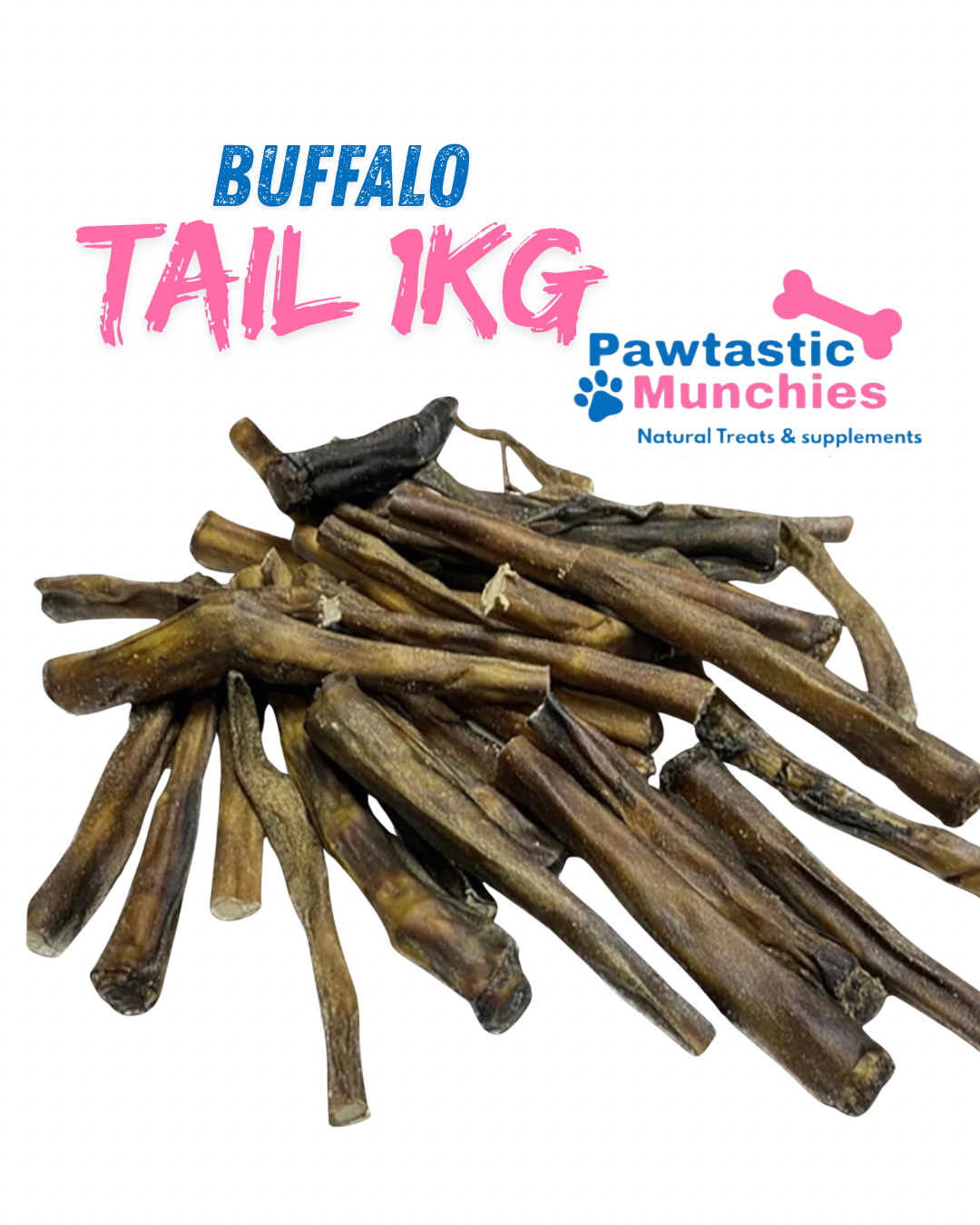 Buffalo tail 1kg bulk bag natural ling lasting dog chew Pawtastic Munchies