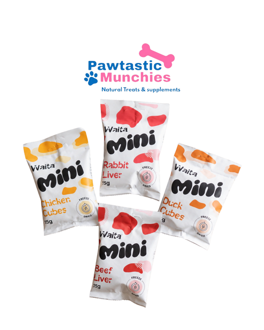 Waita Freeze Dried Mini Cubes 4 flavours perfect training treat pocket size Waita Pets