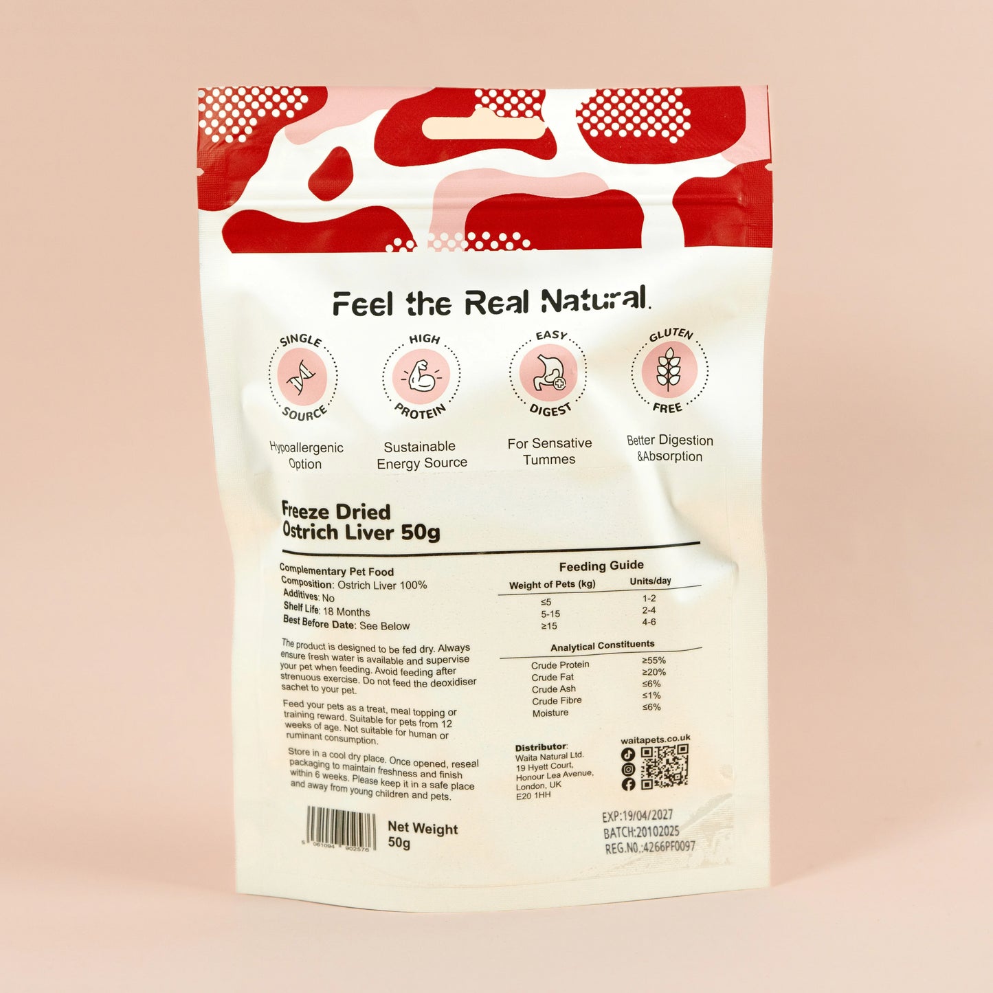 Waita Freeze Dried Ostrich Liver 50g suitable for dogs and cats Waita Pets