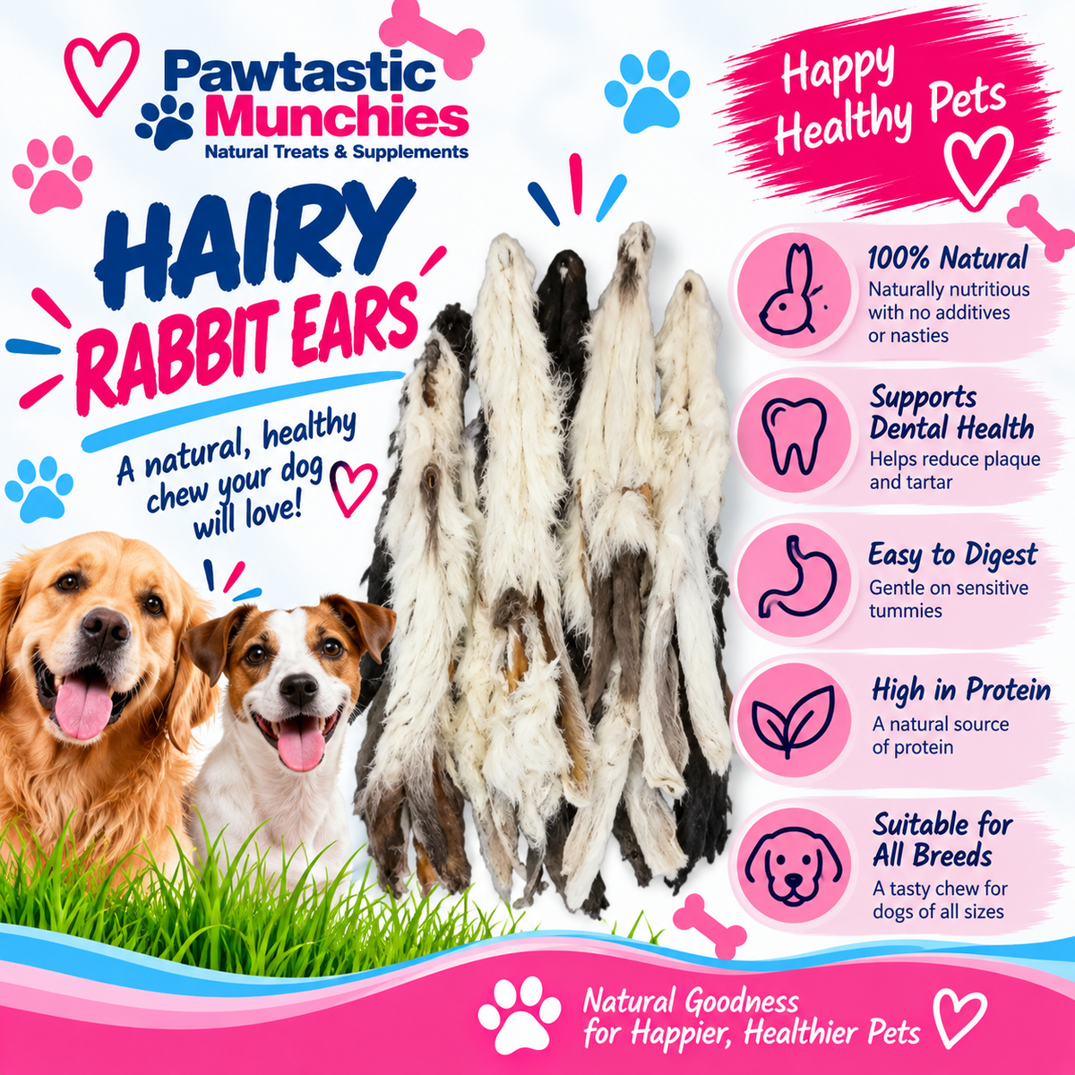 Hairy Rabbit Ears for Dogs | Natural Chew for dogs | Pawtastic Munchies Pawtastic Munchies
