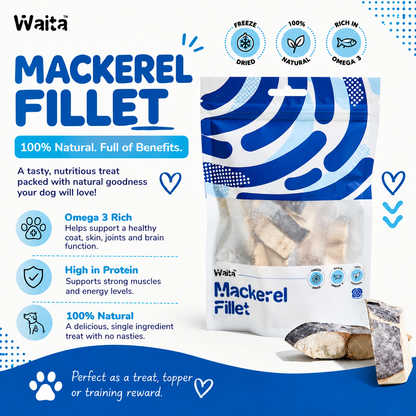 Waita Freeze Dried Mackerel 40g | Freeze Dried Natural Treats for Dogs and Cats Pawtastic Munchies