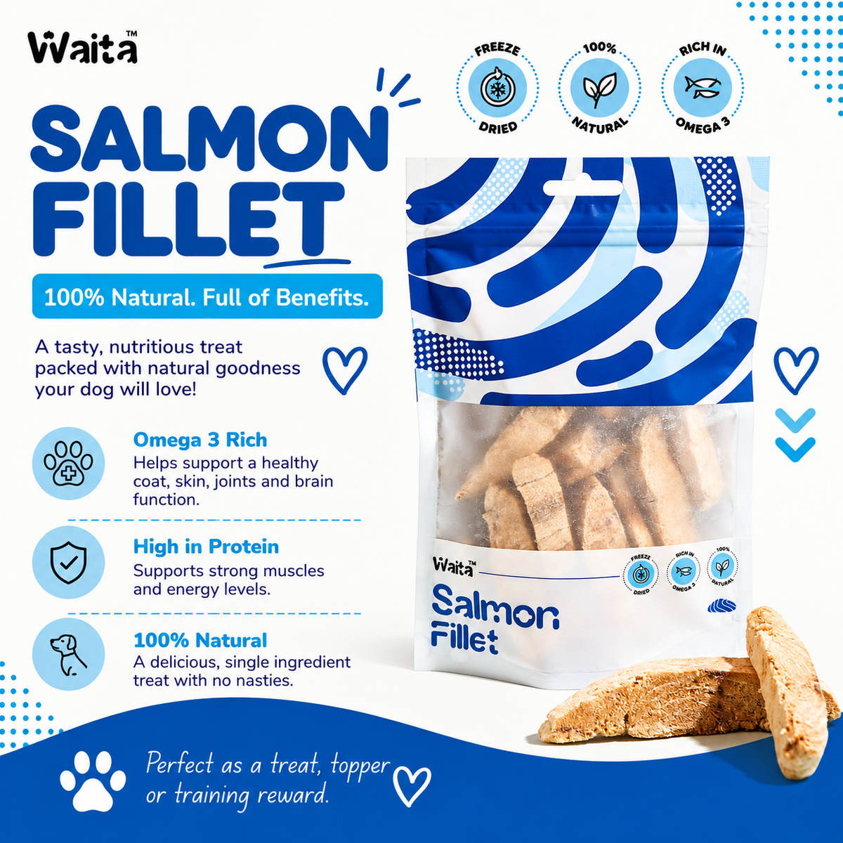 Waita Freeze Dried Salmon 40g | Freeze Dried Natural Treats For Dogs And Cats Pawtastic Munchies