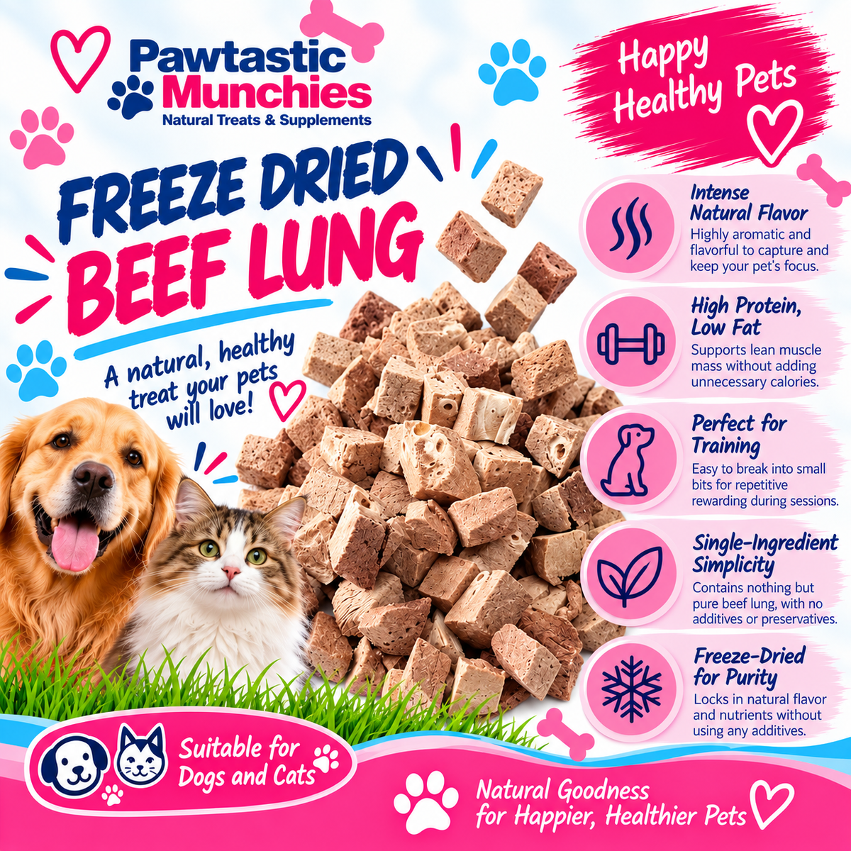 Pawtastic Munchies Freeze Dried Beef Lung 50g – Natural Dog & Cat Treats Pawtastic Munchies